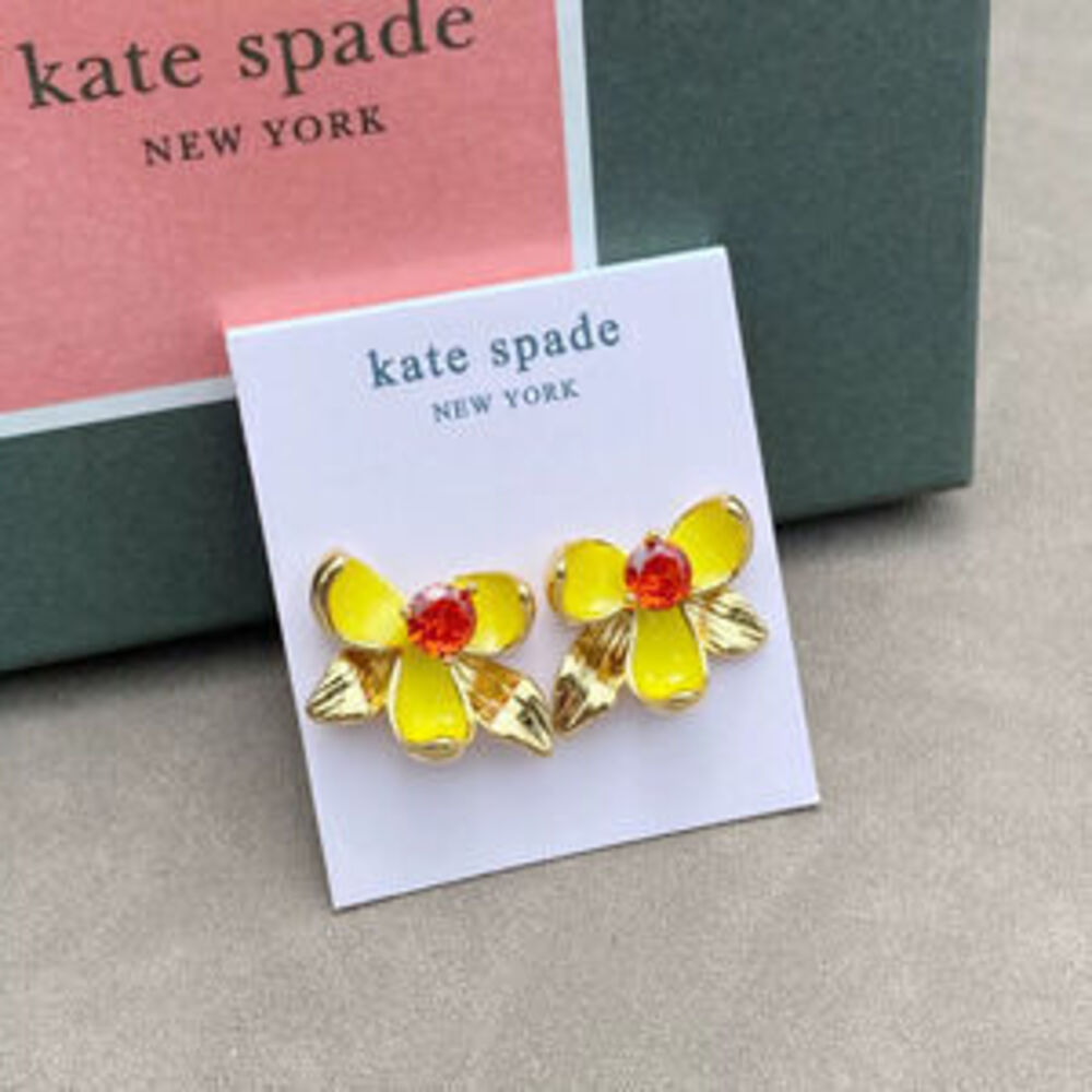 kate spade Vintage 3D Yellow Flower Enamel Drop Earrings Autumn Winter
